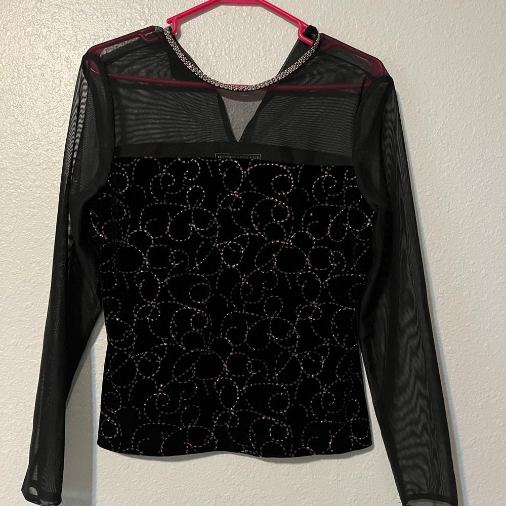 Women’s dress shirt with pink bling and sheer arms